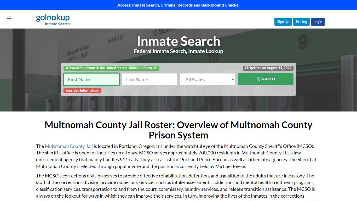 Multnomah County Jail, Multnomah County Jail Roster